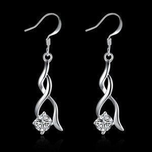 Very Cute Sterling Silver Small Twisted Drop Earrings CZ Stud " Hypoallergenic "